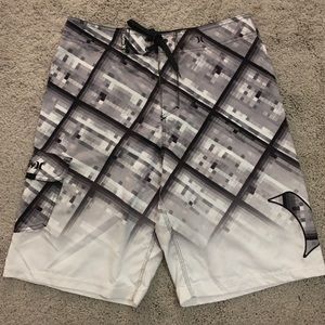 Hurley Gray White Black Board Shorts Surf Size 31